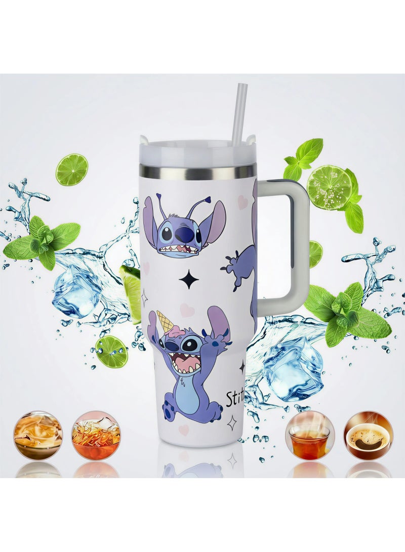 ستيتش مج حراري ستانلس ستيل 1200 مل بتصميم ستيتش وانجل - كوب سفر كبير مع يد وشفاطة - حافظ للحرارة والبرودة - هدية مميزة لعشاق ديزني - Image 4